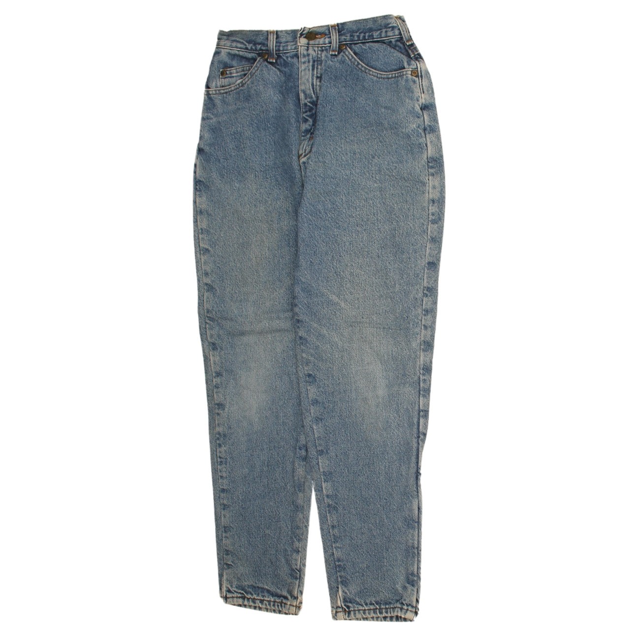 LL Bean Womens Trousers Blue High Waist Tapered Denim Cotton Pockets M