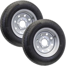 2-Pk Trailer Tire Rim ST145/R12 145/R12 Radial Load E 5 Lug Silver Modular Wheel