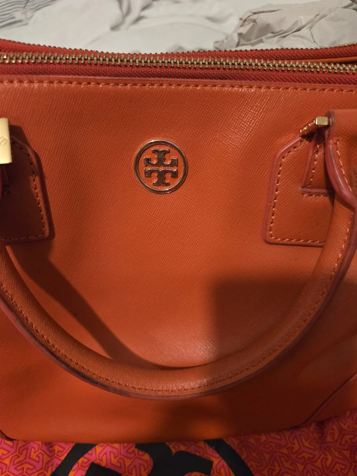 Tory Burch Robinson Orange Saffiano Leather Satchel Zip Strap Dust Bag - Image 2 of 4