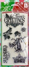 ORNATE CHRISTMAS Inkadinkado Clear Stamps Snowman Season's Greetings Snowflakes