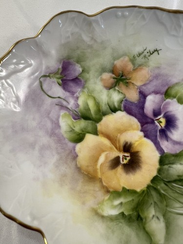 Piccolo piatto/ciotola portagioie vintage Ethel Riley dipinto a mano - arte floreale - Foto 6 di 17