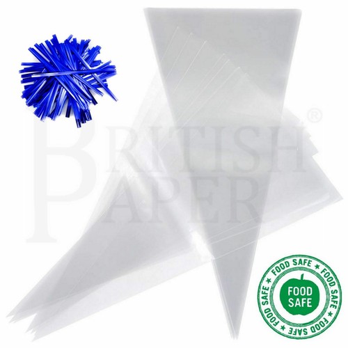 CLEAR CELLO CONE LARGE BAGS SWEET TREAT CANDY KID PARTY FAVOUR CELLOPHANE + TIES - Picture 43 of 51