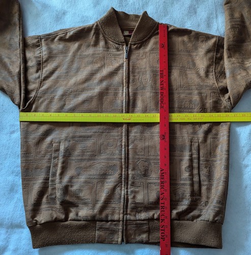 Burgundy Sz L All Over Money Print Jacket Brown Rap Hip Hop Streetwear 90s Y2K - Picture 5 of 15
