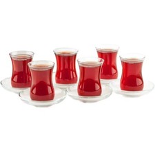 Turkish Tea Glasses & Saucers Set - 12pcs Contemporary Glass Teacup Set 120ml