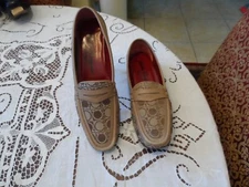 New Salvatore Ferragamo Beige Gancini Print Canvas-Leather Loafers Size 8A