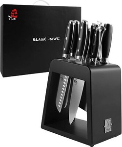 SALE! TUO TC1225 Faucon noir Series 10 Pc Kitchen Knife Set Boîte cadeau bloc en bois
