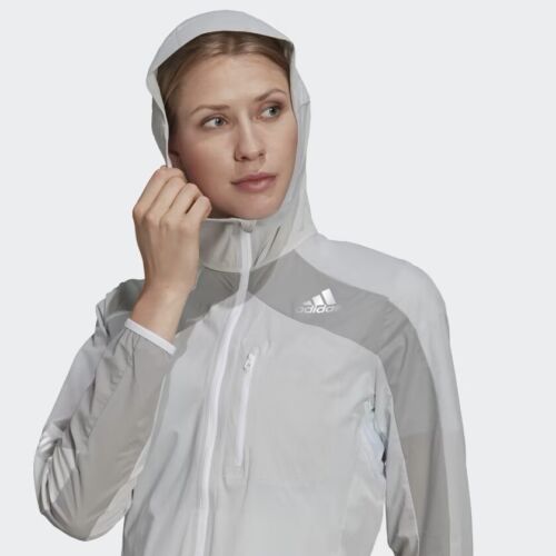Size S- ADIDAS WOMEN'S ADIZERO MARATHON RUNNING JACKET, WHITE/GREY. - Picture 5 of 7
