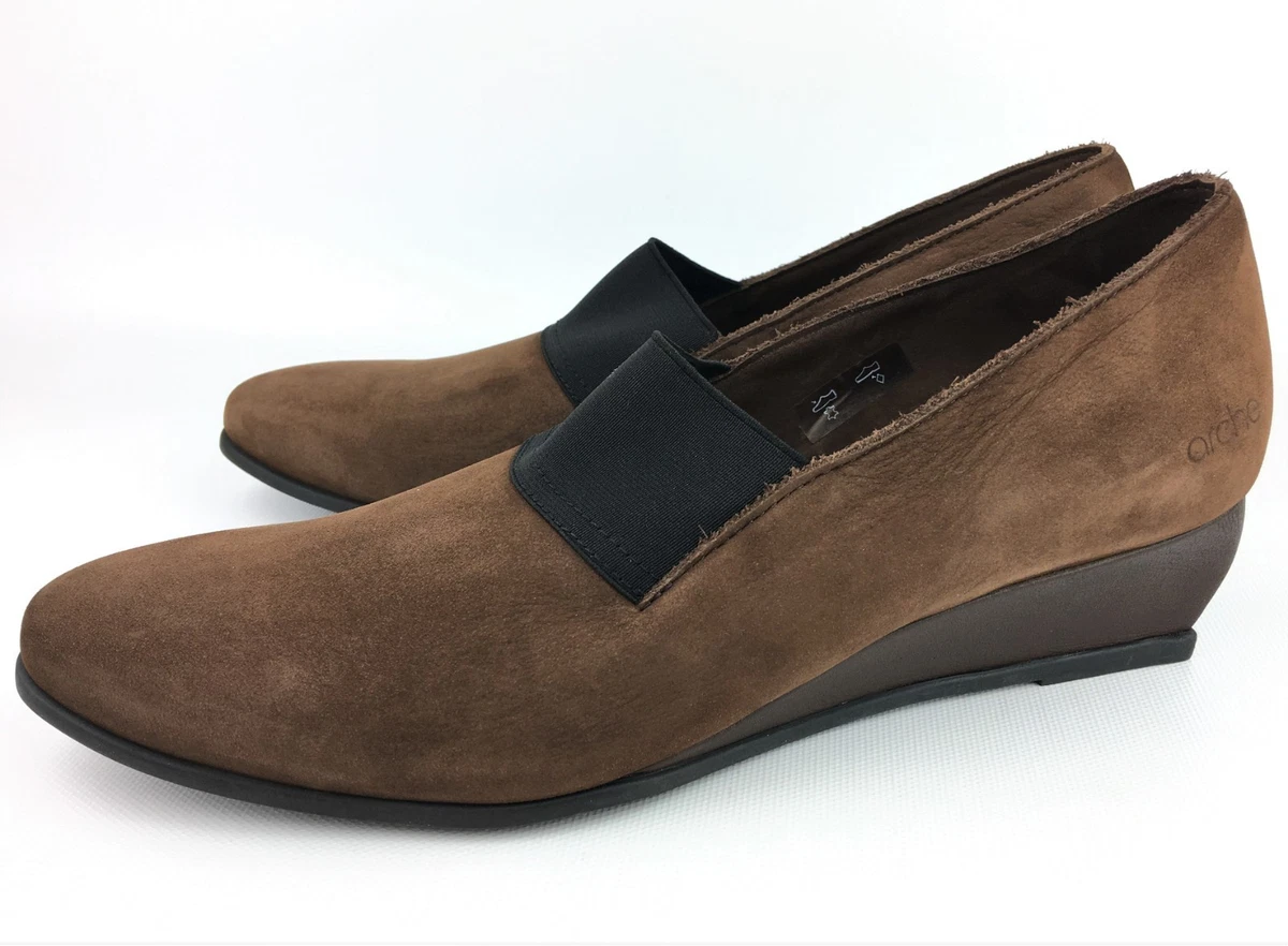 Arche Emyone Brown Nubuck Slip ons Wedge Pumps sz 37.5 US 7 365