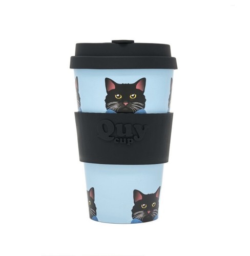 Travel Mug 400ml Eco Friendly Pippo Gatto Nero Quy Cup Tazza Gatti Celeste