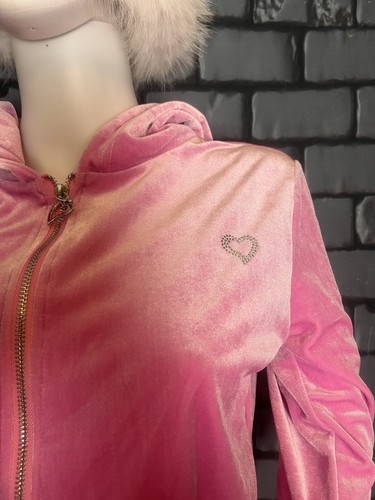 SZ XL Waydamin Pink Plush Velvet Rhinestone Half Hoodies With Pockets - Picture 4 of 9