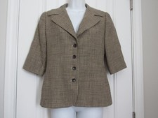 Linda Allard - Ellen Tracy  Brown Wool Blend Houndstooth Plaid Blazer Jacket 4