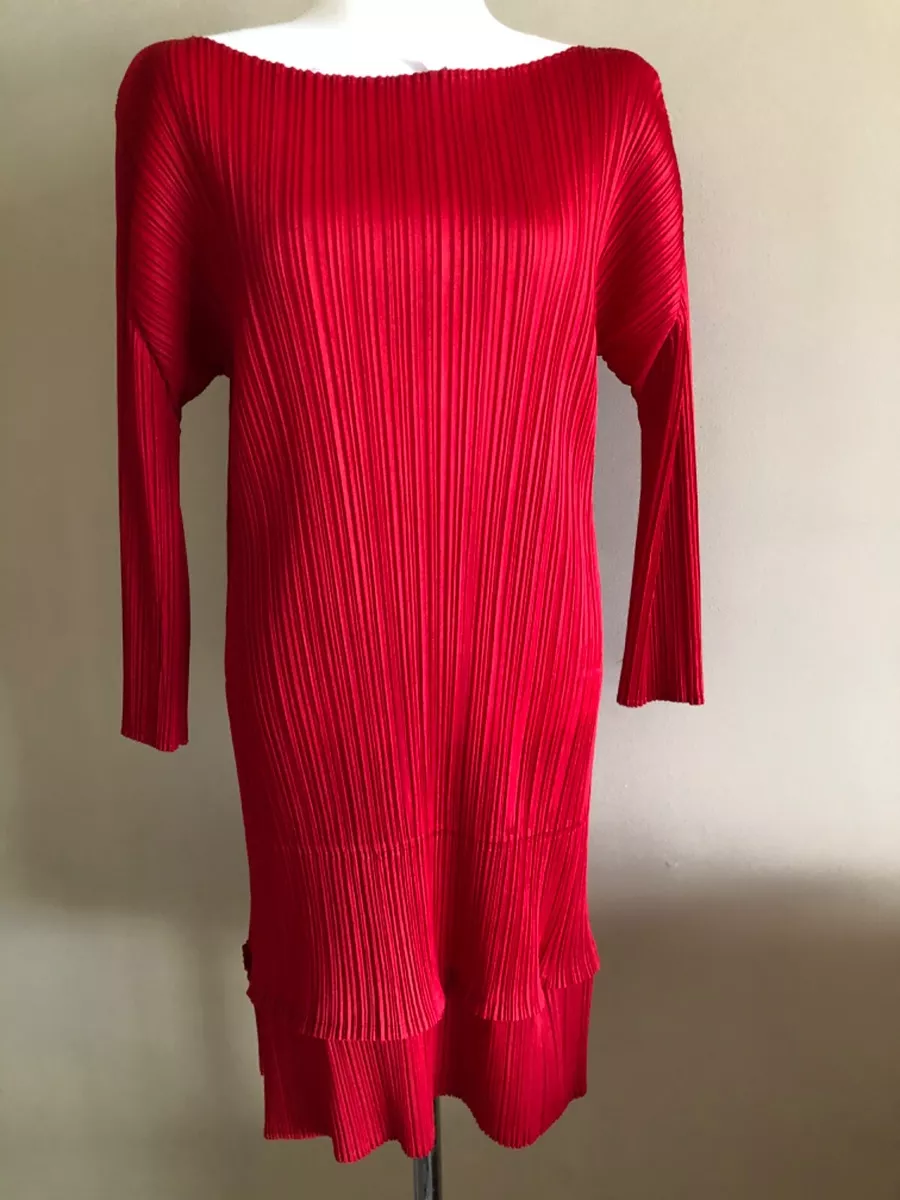 Pleats Please Issey Miyake red tunic/dress, size 3, Aus 8-12, new