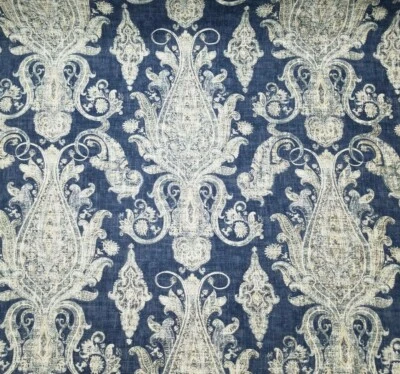 P/KAUFMANN Clairview in Lakeland BTY 54" Wide P Kaufmann Linen Rayon Slub Duck Blue Scroll