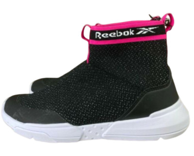 Reebok Womens Black /Pink Stretchy Fabric High Top Sneakers Shoes
