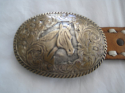 Vintage El Arturo Crumrine Bronze Belt Buckle Leather Belt  display picture 1
