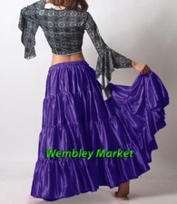 Bluish Purple Satin 12 Yard 4 Tiered Gypsy Skirt Belly Dance Tribal Flamenco