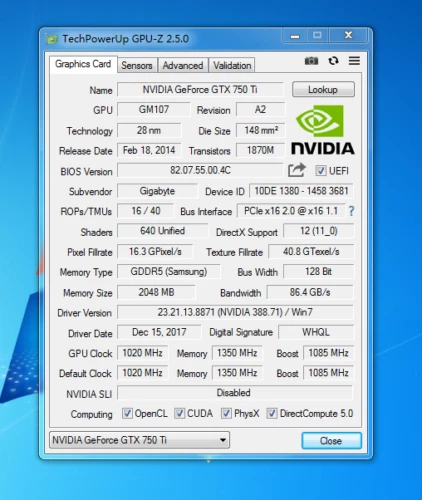 Gigabyte GV-N75TD5-2GI GTX750 TI 2GB GDDR5 128 Bit 2xHDMI 2xDVI Graphic Card - Image 4 of 4