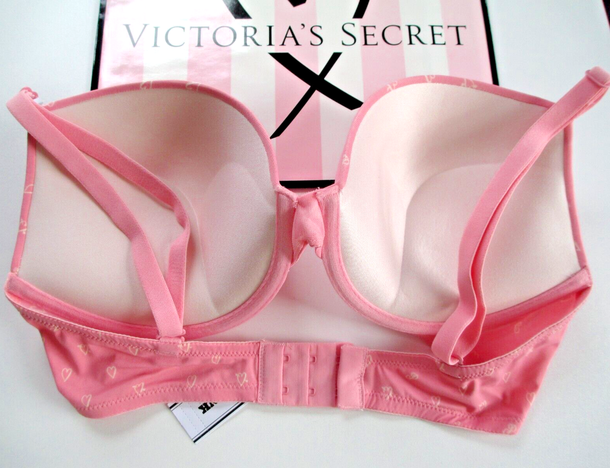 VICTORIA'S SECRET PINK Super Push-Up Bra VS Pink Hearts 34C 34D