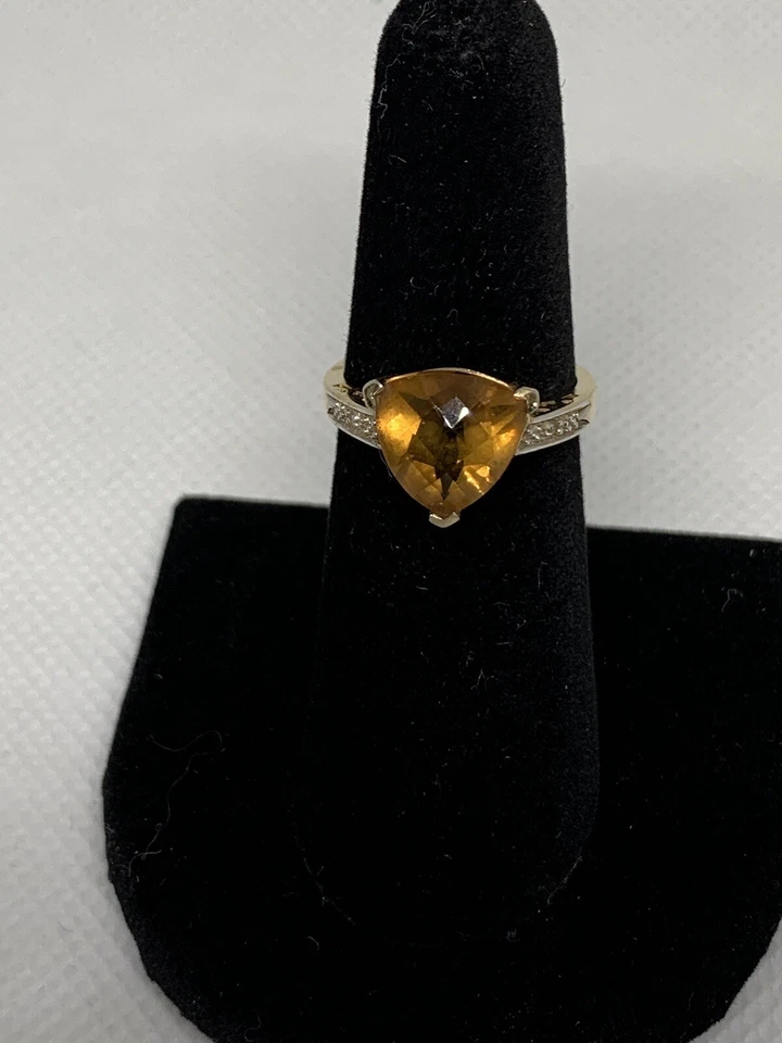 Винтажное кольцо с желтым турмалином и бриллиантом размер 6,5 - Изображение 4 из 4