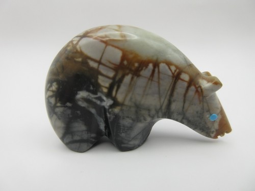 1.75" Hand Carved Stone Bear Zuni Fetish Figurine Turquoise Eyes Native American