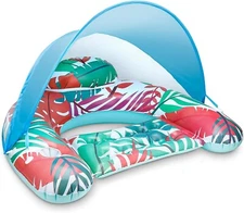 Pool Float with Canopy Headrest Inflatable Pool Chair with Cup Holder Adult Size