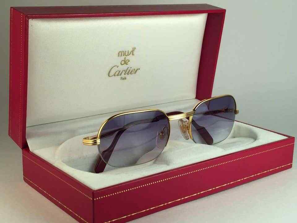 NEW VINTAGE CARTIER ASCOT 55MM GOLD LIGHT LENSES SUNGLASSES