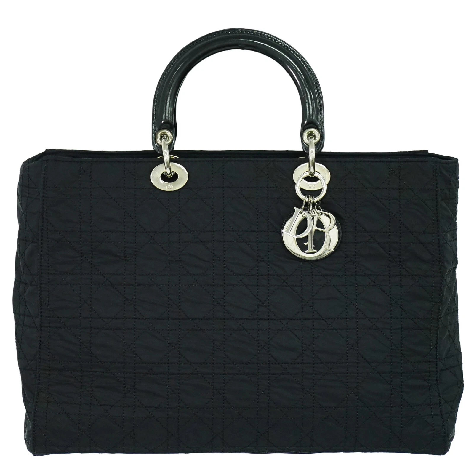 Sac à main Christian Dior Lady Dior Cannage nylon noir argent