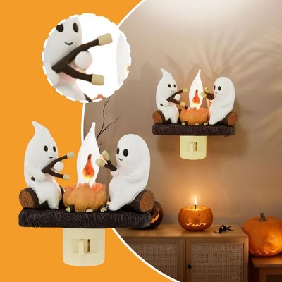 Ghost Campfire Flickering Nightlight,Halloween Fire Marshmallow Night Light Gift