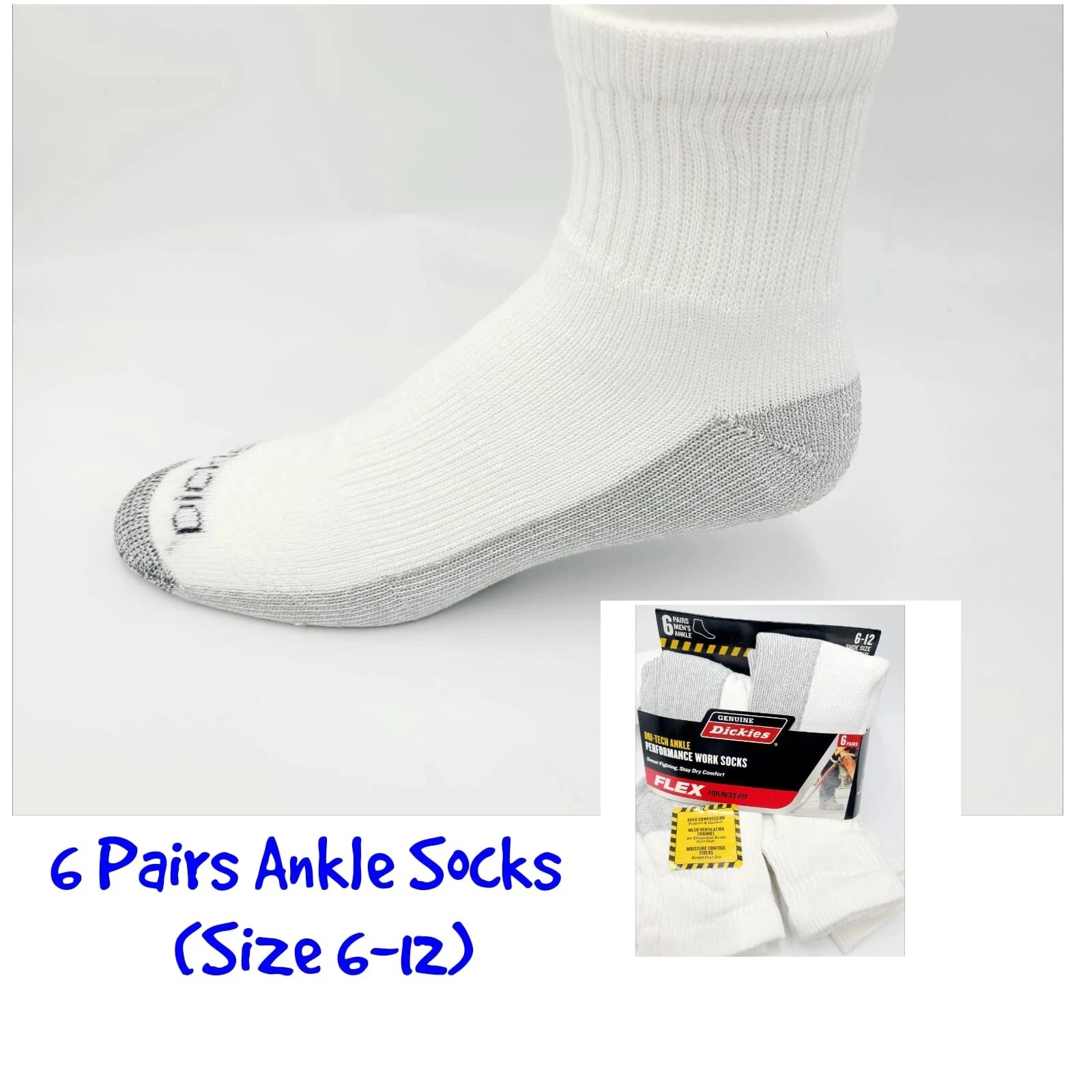 Men's Ankle Socks Dickies Moisture Control 6 Pairs Size 6-12 White/Gray
Opens in a new window or tab