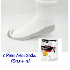 Men's Ankle Socks Dickies Dri-tech Moisture Control 6 Pairs Size 6-12 White/Gray