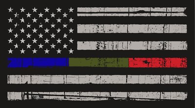 Thin Blue Red Green Line American Flag Distressed Vinyl Decal Car