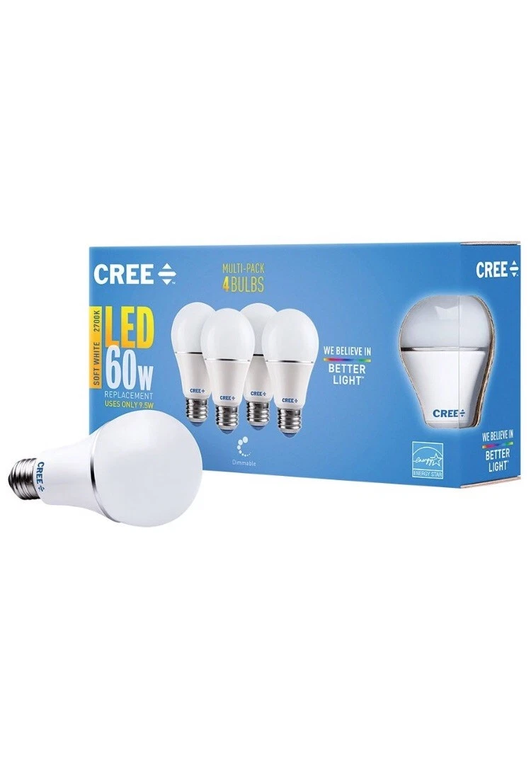 4 Pk Cree LED 9.5 watt 60 w Soft White 2700K A19 Dimmable
