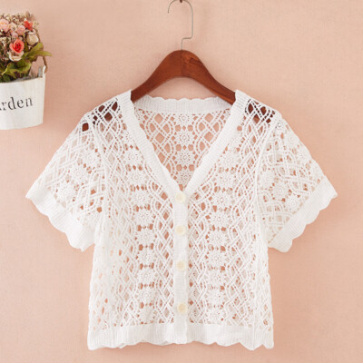 Lady Crochet Shrug Cardigan Crop Top Floral Lace Hollow Out