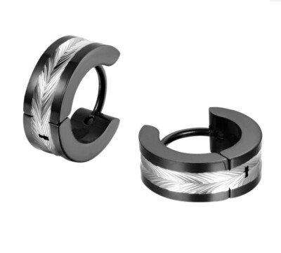 Titan Titanium Klappcreolen Kreolen Ohrringe schwarz Black Silber Herren Damen .