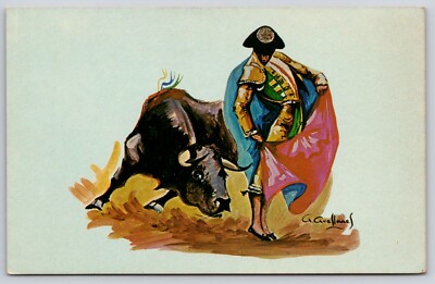 Matador Bullfighting A. Arellanes Art Postcard UNP ''Turn Around Quickly''
