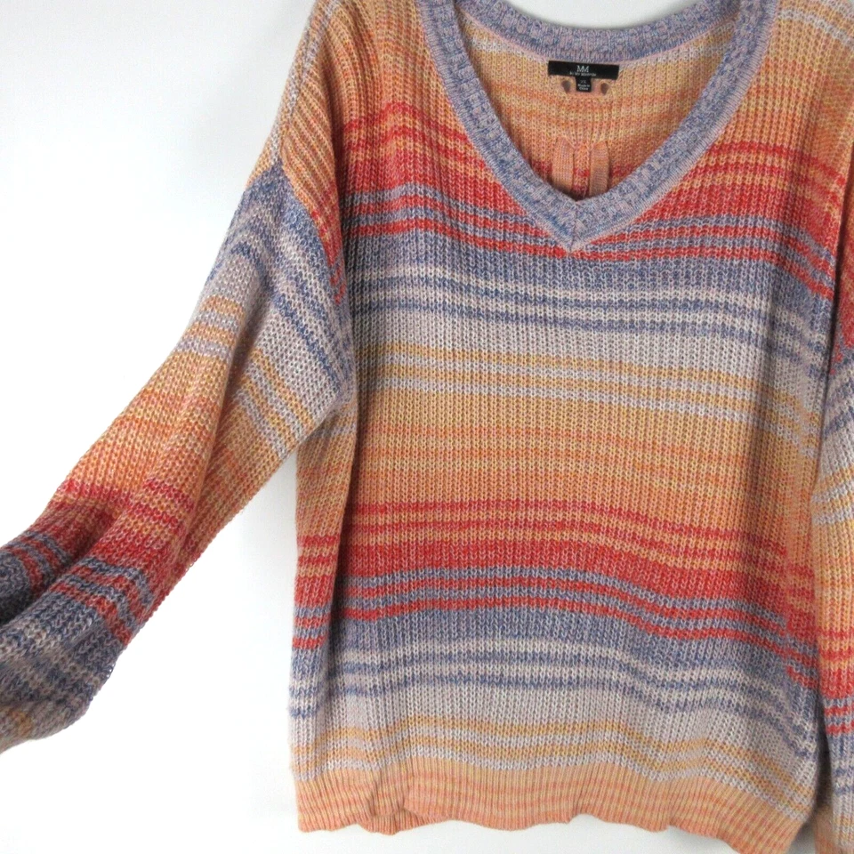 Suéter MM by My Michelle Mujer 2XL Rosa Rayas Manga Larga Cuello en V Encaje Espalda Foto 4 de 4