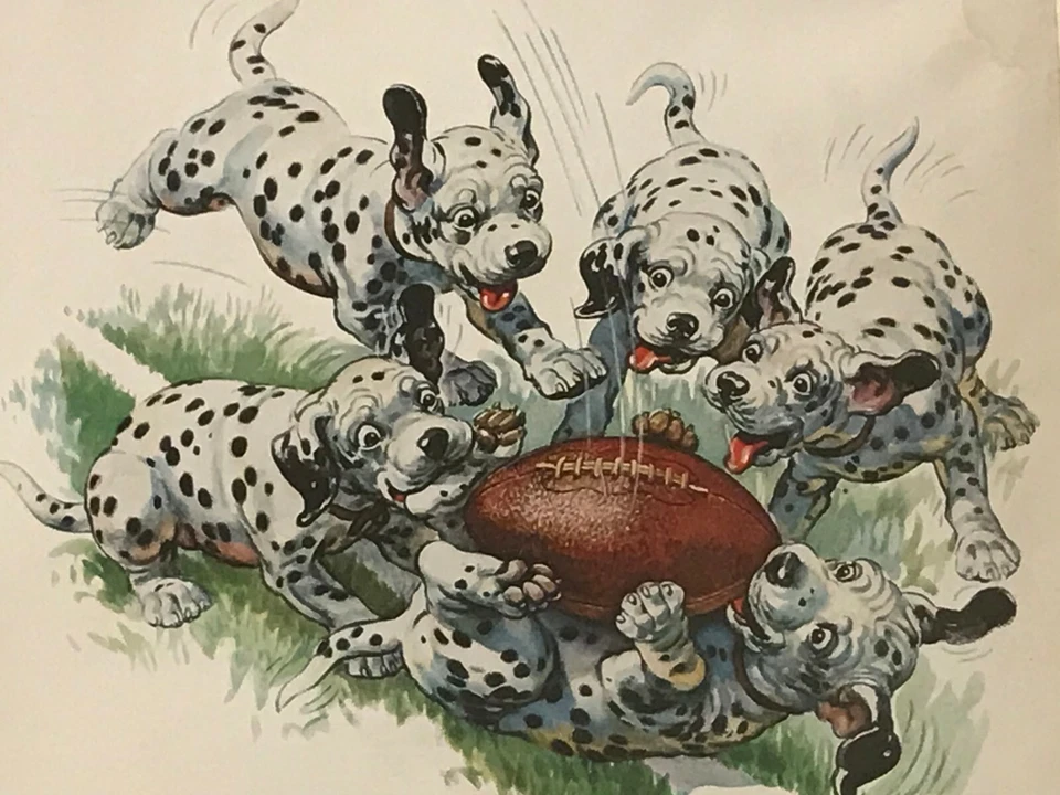 FRAMED TEXACO FIRE CHIEF PUPS DALMATIAN DOGS PUPPIES FOOTBALL REPRO - Image 3 of 3