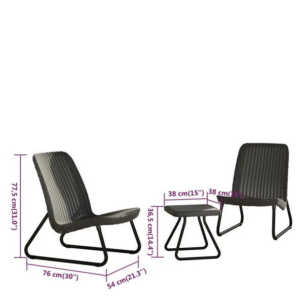 Set Tavolino e 2 Poltrone da Giardino effetto Rattan Keter Rio Patio grafite - Immagine 3 di 3