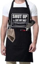 Funny Apron Gift for Dad Shut Up And Eat My Hot Dog Gag Gift Fathers Day Present