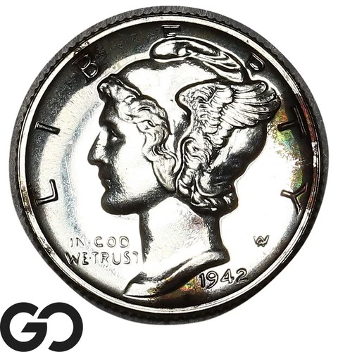 1942 Mercury Dime, PROOF, Solid Gem PR++