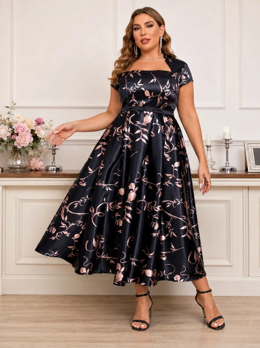 black dress for women elegant Black A-Line Prom Dress with Beaded Bodice, Satin Bottom, Slit, Pocket
