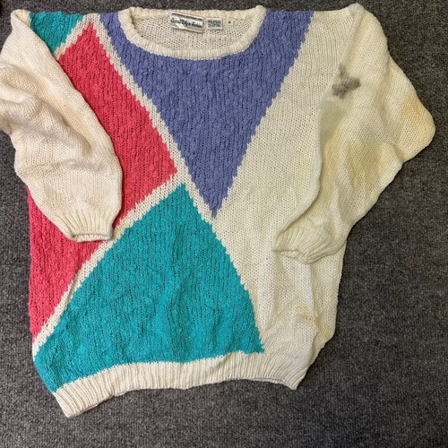 Queen's Way to Fashion Sweater Womens Size M Vintage Geometric Colorblock Stain