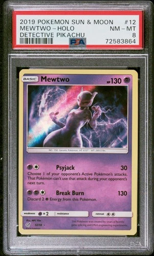 Mewtwo-Holo 12 Detective Pikachu Pokemon Sun & Moon Detective Pikachu PSA 8