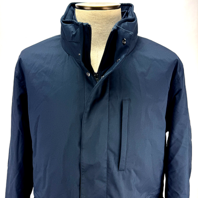 #ad Brooks Brother Thermore Mens Large Overcoat Jacket Blue Zip In Liner Hooded $74.95