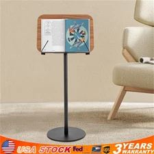 31.5-56" Adjustable Metal Book Stand Wood Floor Standing Book Holder For Reading