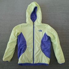 The North Face Reversible Perrito Hooded Jacket Girls 10/12 Green Purple Outdoor