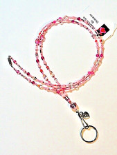 Handcrafted Beaded Lanyard, Pink Glass Beads, Made in USA, Lovely