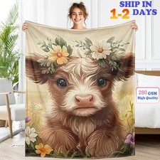 Highland Cow Blanket Flannel Soft Throw Animal Seasonal Gift For Xmas Girl  Boy