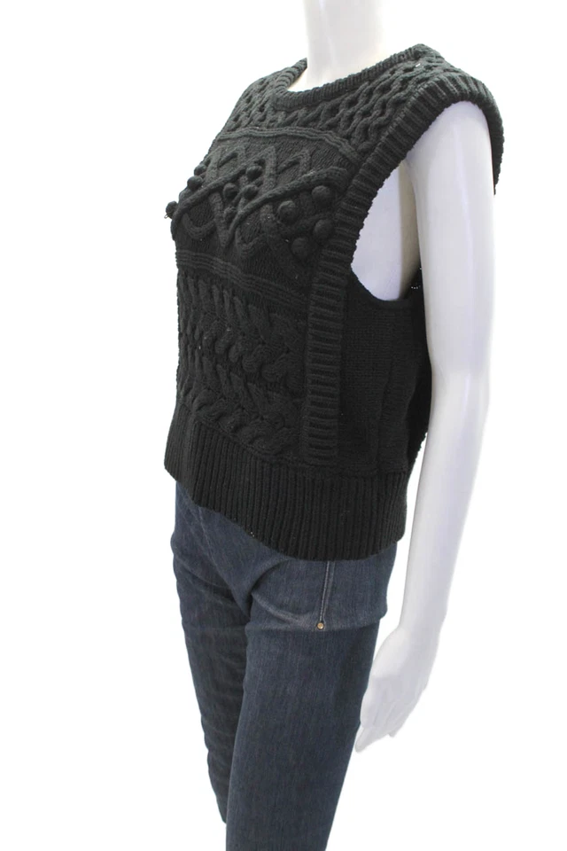 Pantalones de mezclilla para mujer Joes sin mangas cuello redondo grueso tejido a ganchillo top negro talla XS Foto 2 de 4