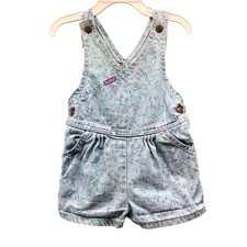Vintage 80s 90s OshKosh B'Gosh Purple Tag Floral Denim Shortalls Overalls 3T